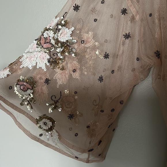 River Island Pink Mesh Sequin Embellished Longline Kimono Dress Cover Up NWT - Picture 7 of 16